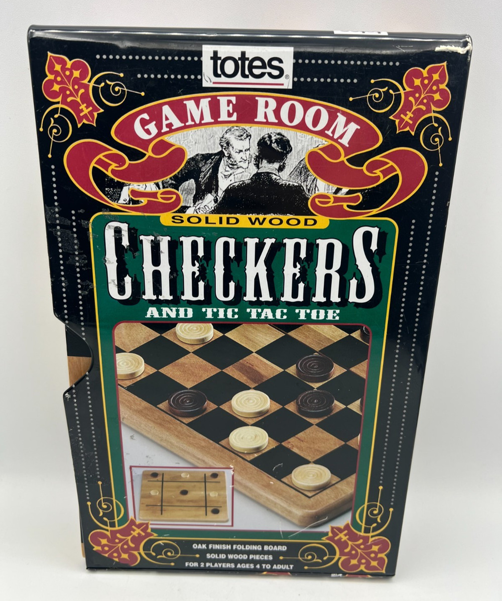 Totes Game Room Solid Wood Checkers Tic Tac Toe Folding Board Game